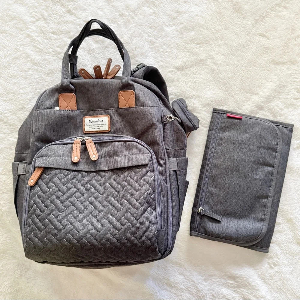 Ruvalino Diaper Bag Backpack with Changing Pad and Pacifier Case Dark Gray